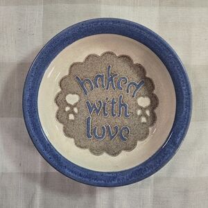 Pie Dish Plate Baked with Love Stoneware Indiana Vintage Clay City Pottery 10 in